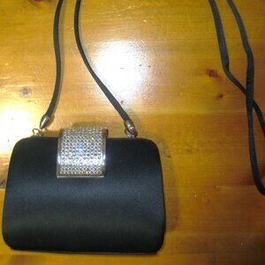 Elegant Small Black Clutch with Rhinestone Accent approx 5" X 6"